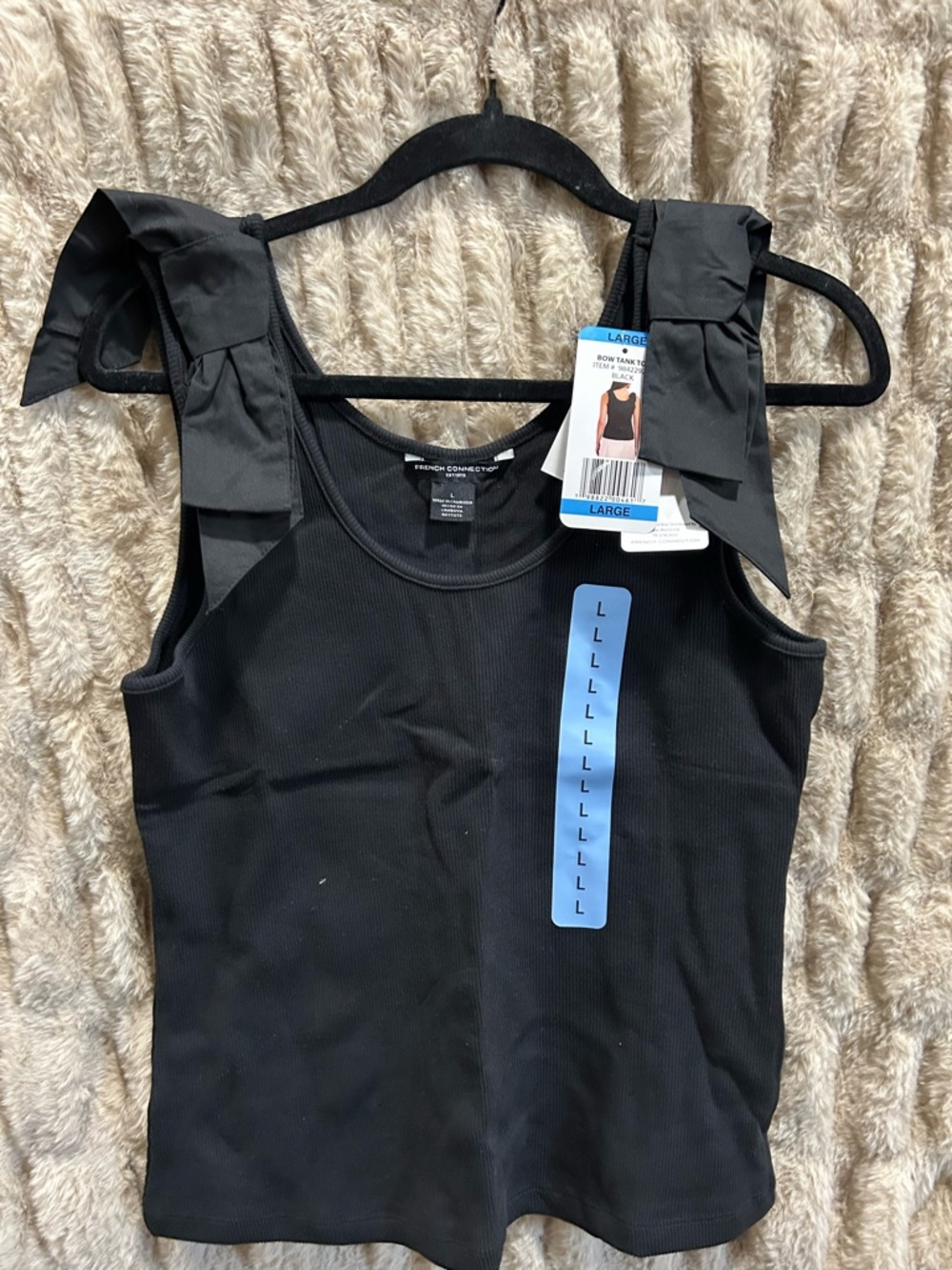 French Connection Black Ribbed Tank with Bow-Tie Shoulder Straps